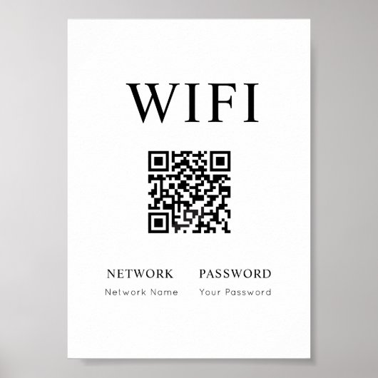 Minimaal Wifi Wachtwoord Teken met QR Code Poster (Voorkant)
