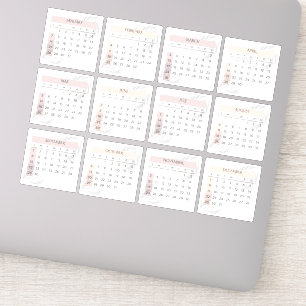 Minimaal wit 2024 volledig jaar maandkalender sticker