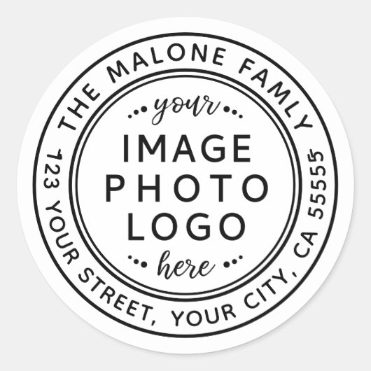 Minimaal wit aangepaste logo of foto retouradres ronde sticker (Voorkant)