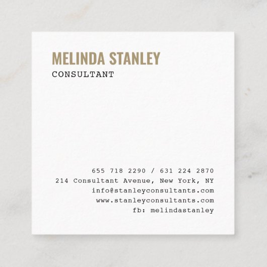 Minimaal wit chic goud folie elegant kleurenblok vierkante visitekaartje (Achterkant)