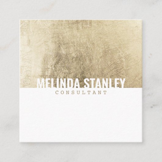 Minimaal wit chic goud folie elegant kleurenblok vierkante visitekaartje (Voorkant)