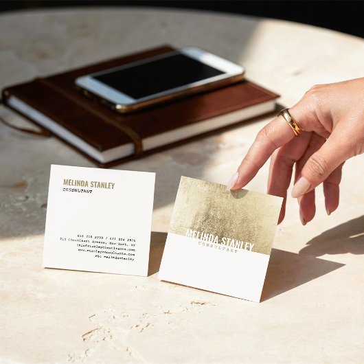 Minimaal wit chic goud folie elegant kleurenblok vierkante visitekaartje