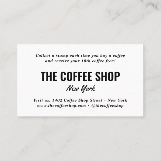 Minimaal wit eenvoudig uw logo coffeeshop loyalite klantenkaartje (Achterkant)