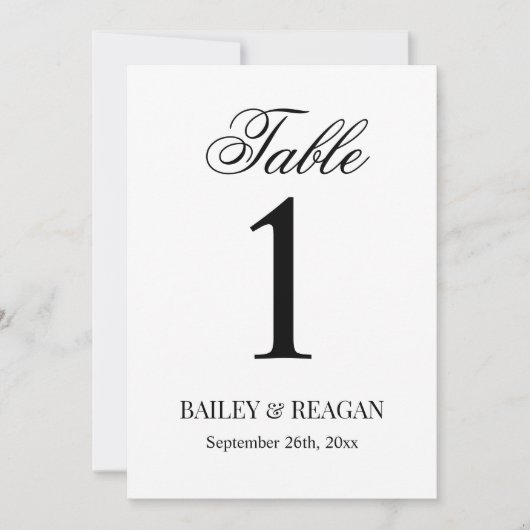 Minimaal wit en zwart Trouwtafel Nummer Kaart (Voorkant)