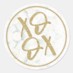 Minimaal wit + Gold XOXO envelopzegel Ronde Sticker