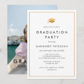 Minimaal Wit Goud Afstudeerder Pet Foto Graduation Kaart (Voorkant / Achterkant)