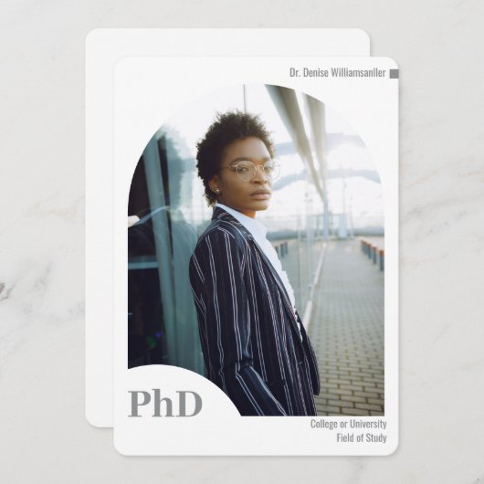 Minimaal wit grijs Afstuderen Foto PhD Aankondiging (Voorkant / Achterkant)