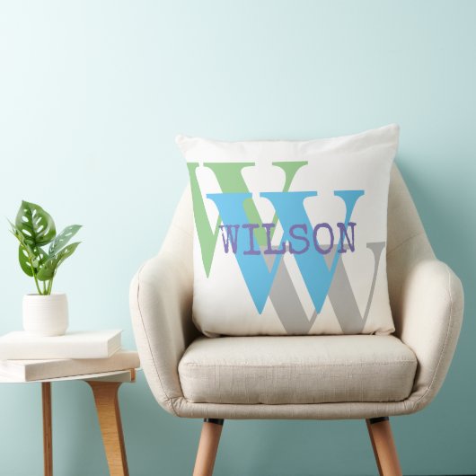 Minimaal wit groen grijs monogram Sierkussen (Stoel)