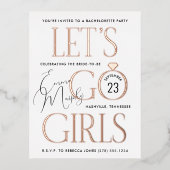 Minimaal wit laat gaan meisjes vrijgezellenfeest folie uitnodiging briefkaart (Voorkant)
