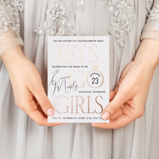 Minimaal wit laat gaan meisjes vrijgezellenfeest folie uitnodiging briefkaart