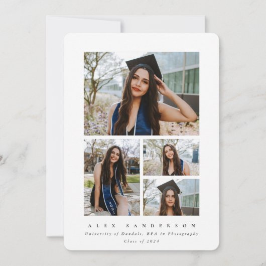Minimaal wit Lijst 4 Foto Afstuderen Aankondiging (Voorkant)