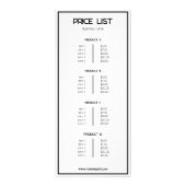 Minimaal wit met logo corporate prijslijst reclamekaart (Achterkant)