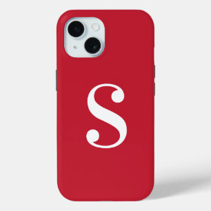 Minimaal wit monogram op rood iPhone 15 case