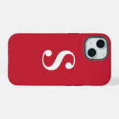 Minimaal wit monogram op rood iPhone 15 case (Achterkant horizontaal)