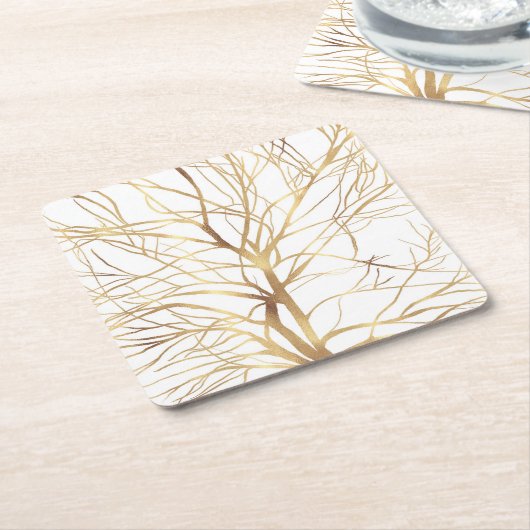 Minimaal wit ontwerp van de moderne Gold Tree Kartonnen Onderzetters (Schuin)