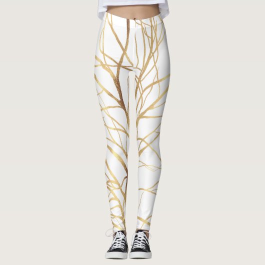 Minimaal wit ontwerp van de moderne Gold Tree Leggings (Voorkant)