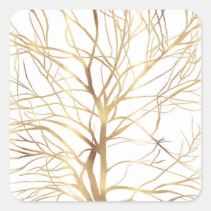 Minimaal wit ontwerp van de moderne Gold Tree Vierkante Sticker