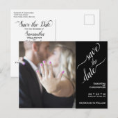 Minimaal Wit op Zwarte Bruiloft Sla de Datum Foto Briefkaart (Voorkant / Achterkant)