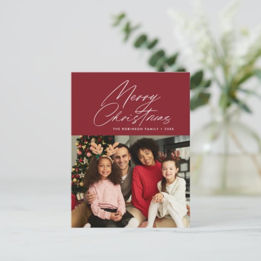 Minimaal wit script kerstkaart briefkaart (Staand voorkant)