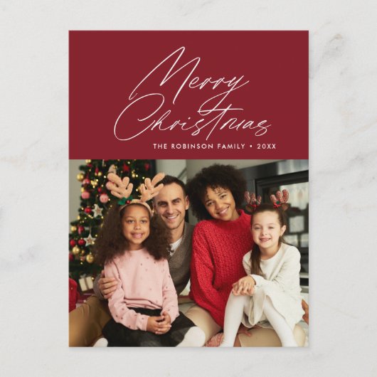 Minimaal wit script kerstkaart briefkaart (Voorkant)