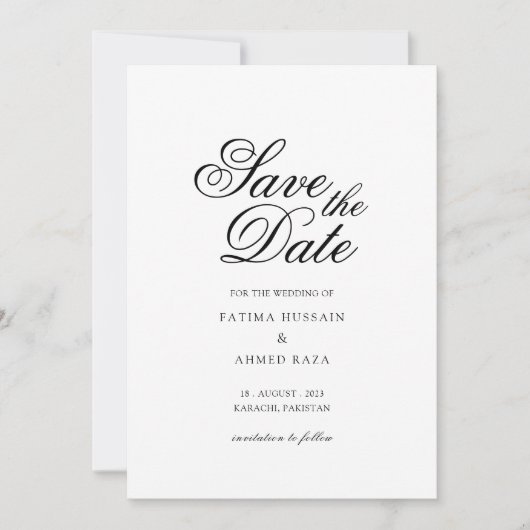 Minimaal wit script Muslim Save the Date Kaart (Voorkant)
