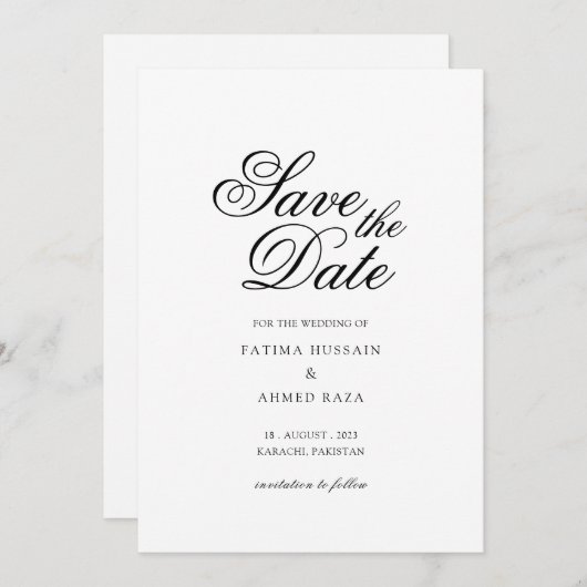 Minimaal wit script Muslim Save the Date Kaart (Voorkant / Achterkant)
