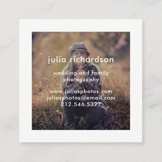 Minimaal wit | Twee foto's voor fotografen Vierkante Visitekaartje (Achterkant)