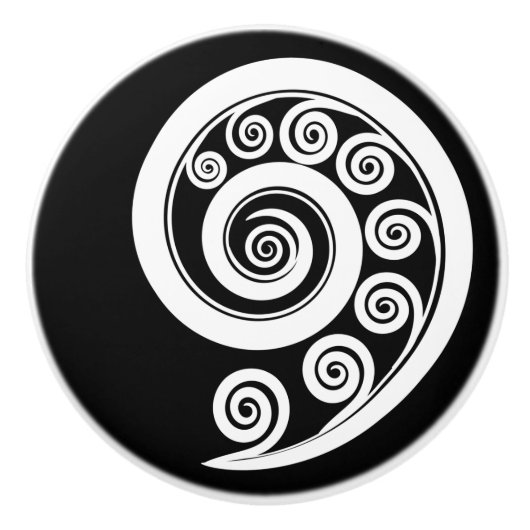 Minimaal wit zwart botanisch varenblad geïnspireer keramische knop (Voorkant)