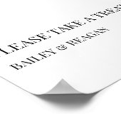 Minimaal wit zwart bruiloft gunsten teken poster (Hoek)