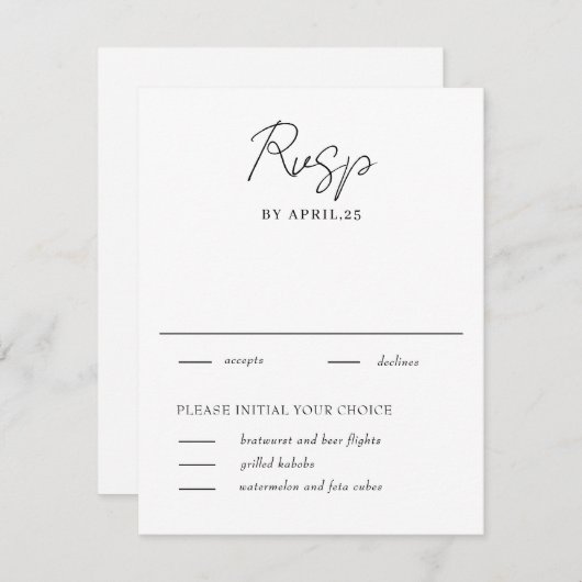 Minimaal Wit & Zwart Bruiloft RSVP Kaart (Voorkant / Achterkant)