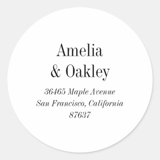 Minimaal Wit Zwart Elegant Bruiloft Retouradres Ronde Sticker (Voorkant)