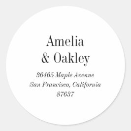 Minimaal Wit Zwart Elegant Bruiloft Retouradres Ronde Sticker