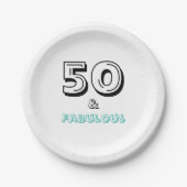Minimaal Wit Zwart Turquoise Fabulous 50e Party Papieren Bordje (Voorkant)