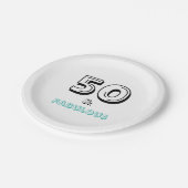 Minimaal Wit Zwart Turquoise Fabulous 50e Party Papieren Bordje (Gekanteld)