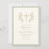 Minimaal witte bloem doopkruis kaart (Voorkant)
