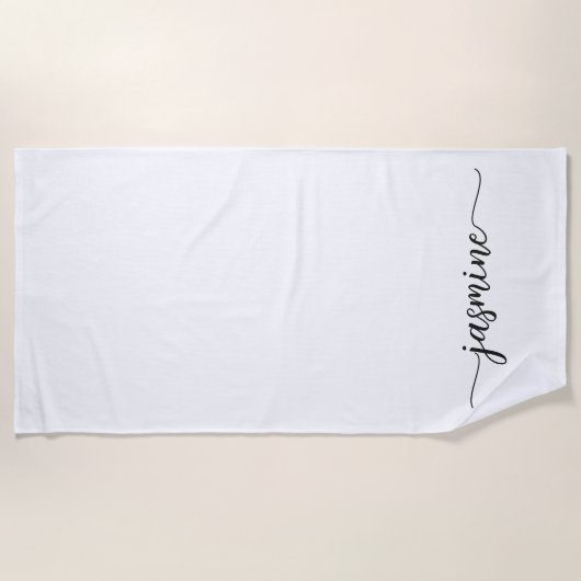 Minimaal Witte Monogram Naam Huge Script Strandlaken (Voorkant)