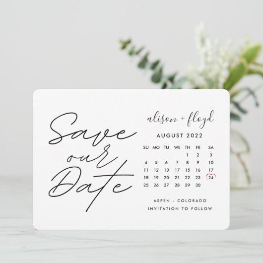 Minimaal Witte Script Opslagdatum Agenda Kaart (Staand voorkant)