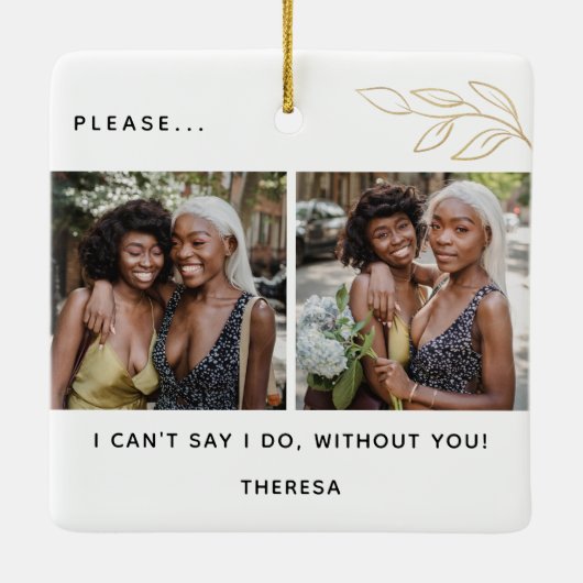 Minimaal 'Word jij mijn bruidsmeisje? 4 Foto Keramisch Ornament (Achterkant)