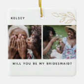 Minimaal 'Word jij mijn bruidsmeisje? 4 Foto Keramisch Ornament (Voorkant)