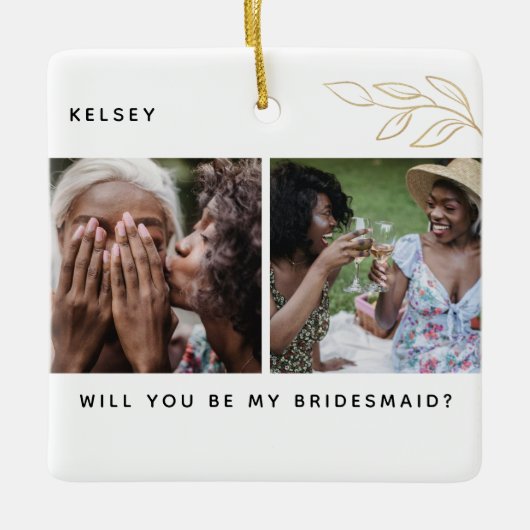 Minimaal 'Word jij mijn bruidsmeisje? 4 Foto Keramisch Ornament (Voorkant)