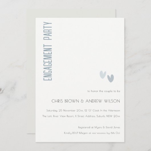 Minimaal zacht elegant donkerblauw Verloving Kaart (Voorkant / Achterkant)