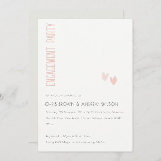 Minimaal zacht elegant duusky roze Verloving Kaart (Voorkant / Achterkant)