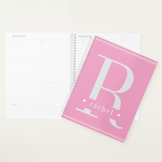 Minimaal Zacht Roze & Wit Monogram Planner (Display)