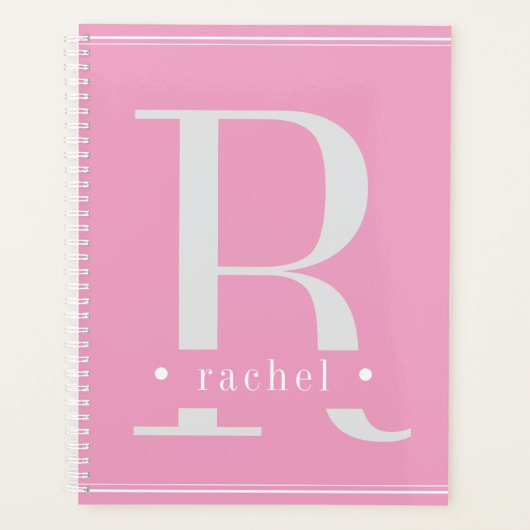 Minimaal Zacht Roze & Wit Monogram Planner (Voorkant)
