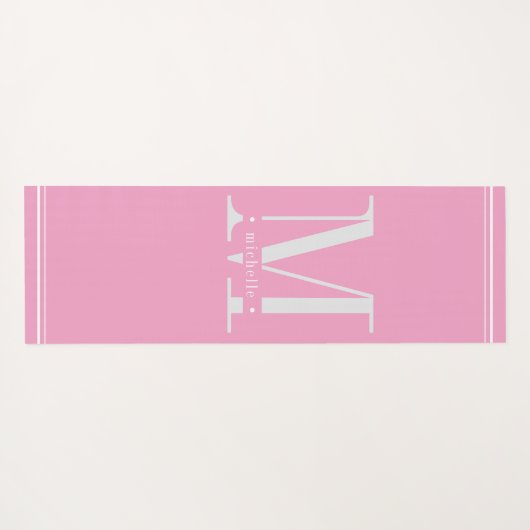 Minimaal Zacht Roze & Wit Monogram Yogamat (Achterkant (horizontaal))