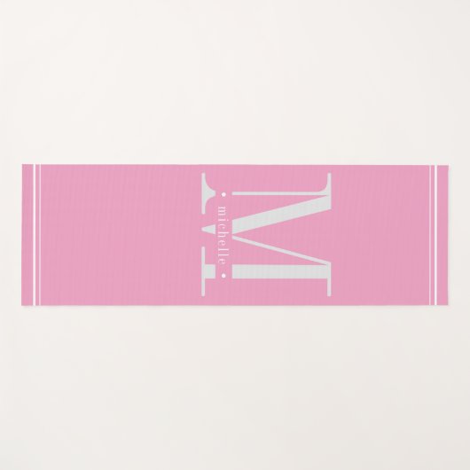 Minimaal Zacht Roze & Wit Monogram Yogamat (Voorkant (horizontaal))