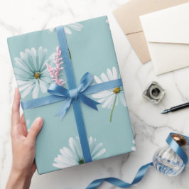 Minimaal Zachte Blauwe Mint Daisy Waterverf Patroo Cadeaupapier