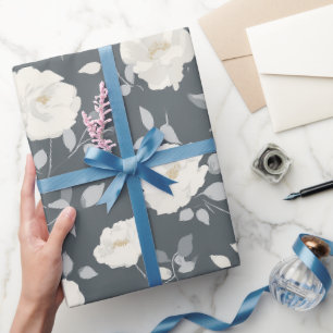 Minimaal zachte grijze roos witte bloemmotief cadeaupapier