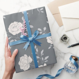 Minimaal zachte grijze roos witte bloemmotief cadeaupapier