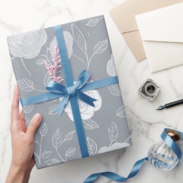 Minimaal zachte grijze roos witte bloemmotief cadeaupapier